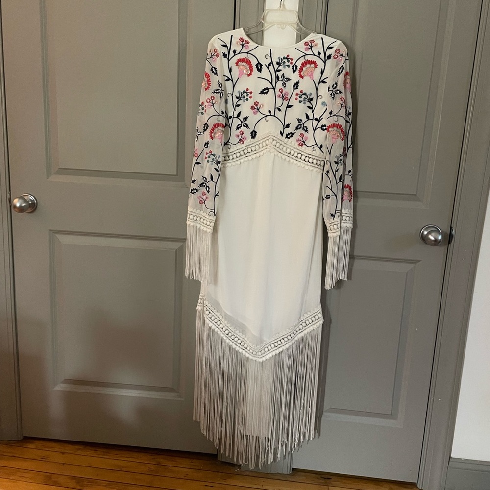 White Embroidered Fringe Lace Dress